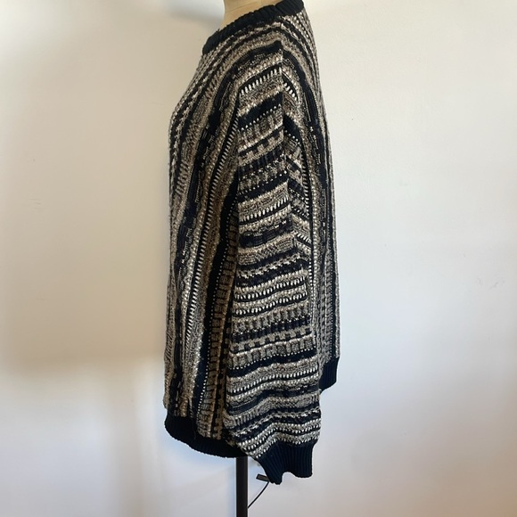 VTG 3D Knit Murano Knit Sweater XXL Black Wool Blend Crew Cosby Pullover Multi - Picture 11 of 15